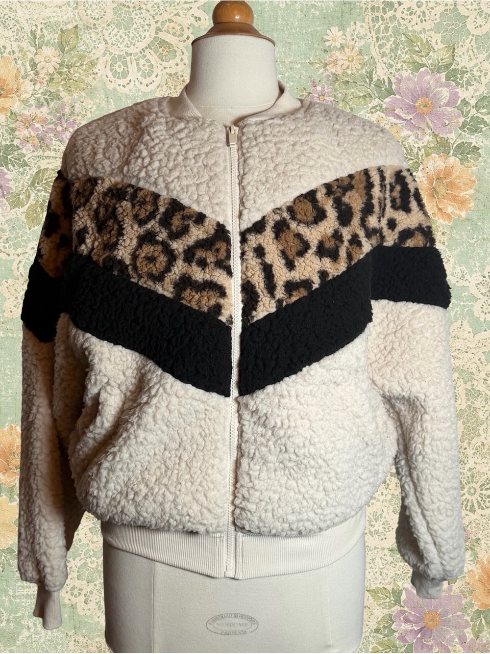 Express One Eleven Leopard Sherpa Colorblock Bomber Jacket M NWT